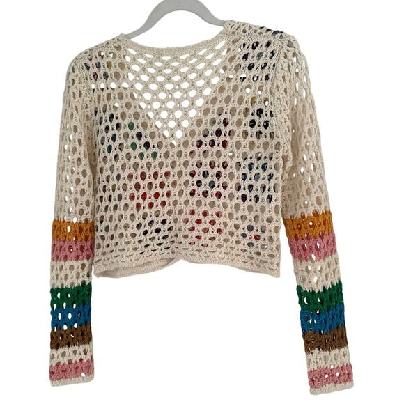 Women’s Open Knit Granny Square Crochet Sweater Button Closure Cottagecore Boho - Picture 3 of 7